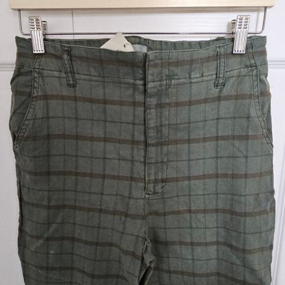 New Sundance Womens Green Tartan Plaid Linen Ankle Pants 6 Business Casual Taper - Picture 4 of 8